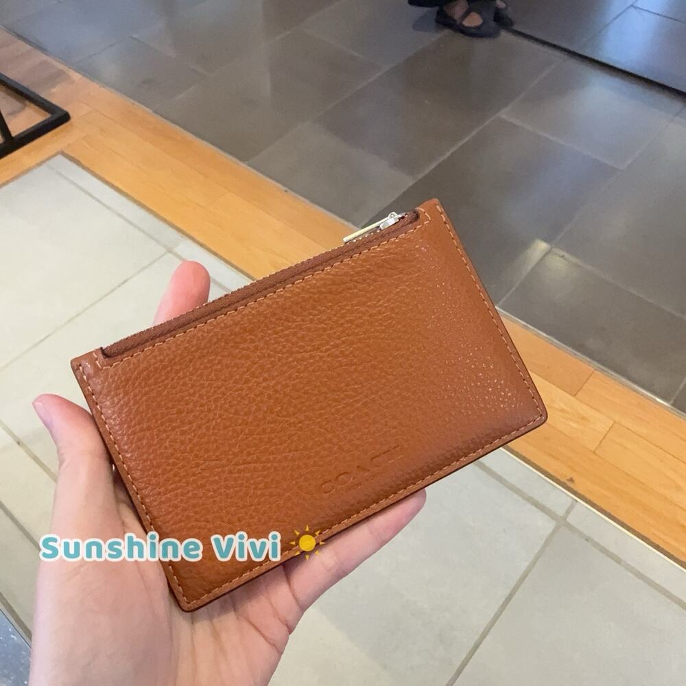 NWT Coach Zip Card Case C4280 Silver True Red Pebble Leather